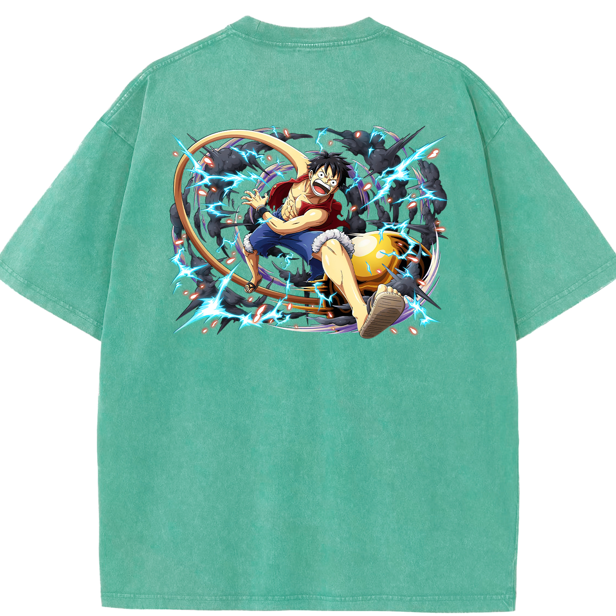 ワンピース モンキー・D・ルフィ ONE PIECE Monkey D. Luffy 綿100% ヴィンテージ風 半袖Tシャツ（背面プリント）